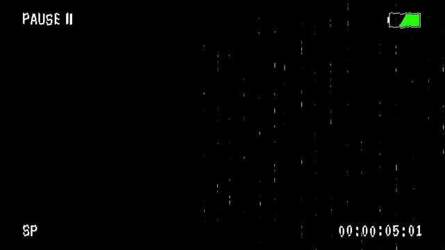 Vintage VHS. Paused scene. Glitch effect featuring noise and artifacts. 4K glitch effect.