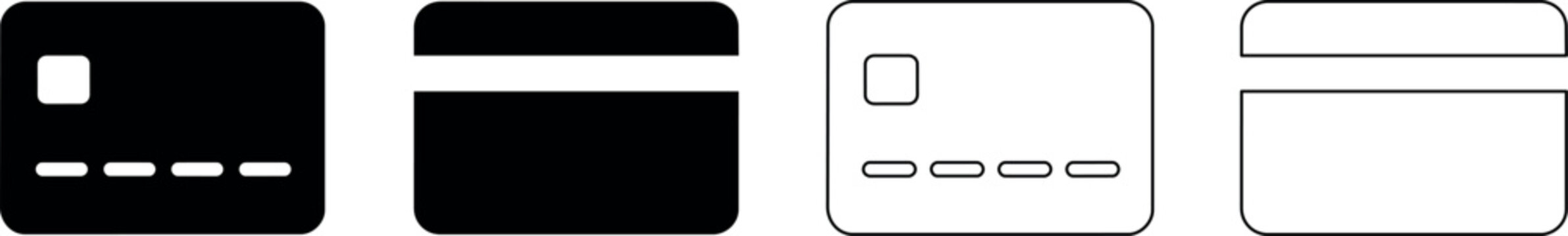 Set of credit card icons in solid black and outline styles