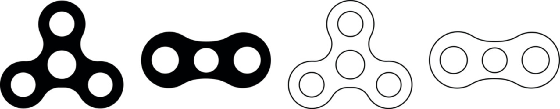Set of simple geometric shapes representing fidget spinners and chain links