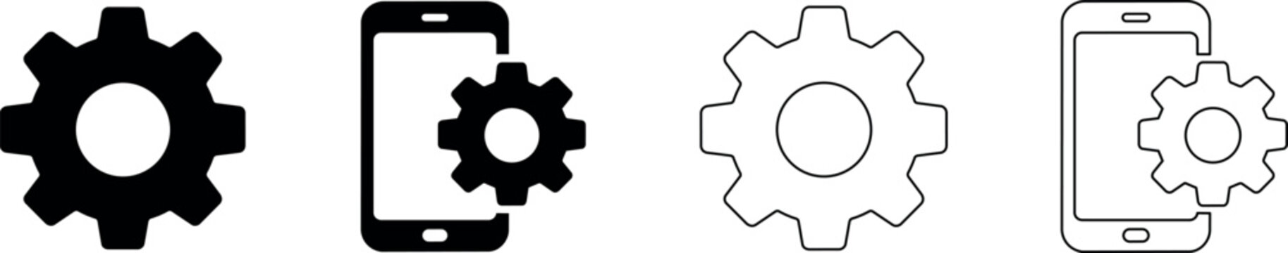 Mobile phone settings and configuration gear icons in black and white