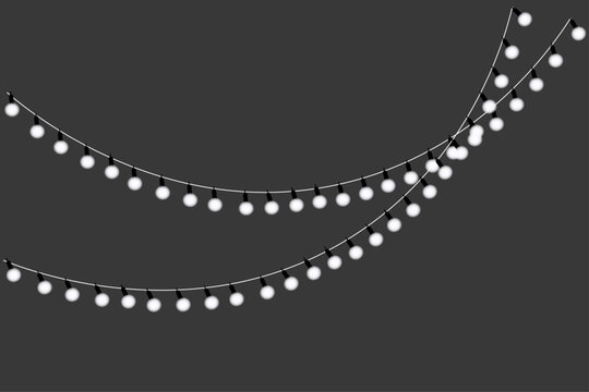 Glowing string lights with light effect on transparent background.