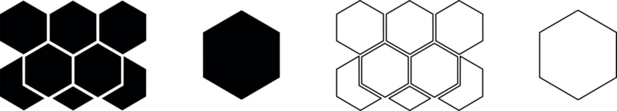 Geometric pattern of hexagons in solid black and outline styles