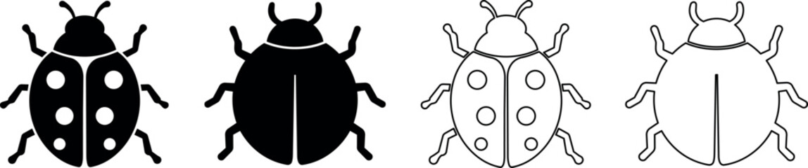 Set of ladybug graphics in solid and outline styles for design © Santiago