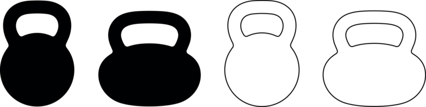 Set of four kettlebell shapes, two solid black and two outlined