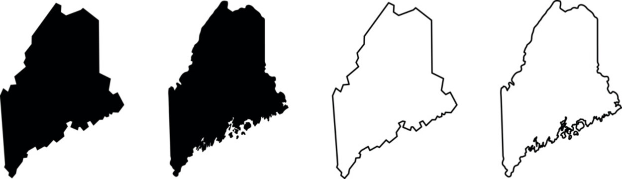 Outline and silhouette maps of the state of Maine, USA