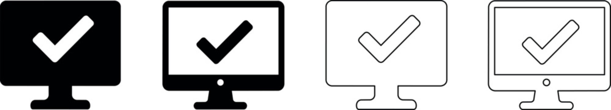 Computer screen with a checkmark in different styles for approval or success