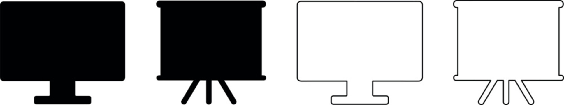 Set of presentation easel and monitor screen graphic representations