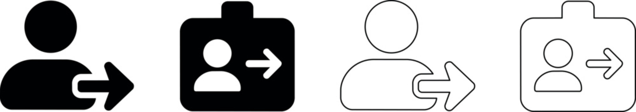 User login and logout icons with arrow and badge variations