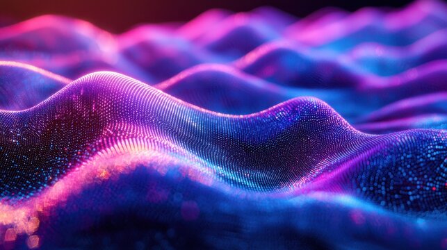 Electron wave patterns visualized as luminous particle waves in cyan magenta blue quantum field standing wave resonance energy modes sinusoidal oscillations