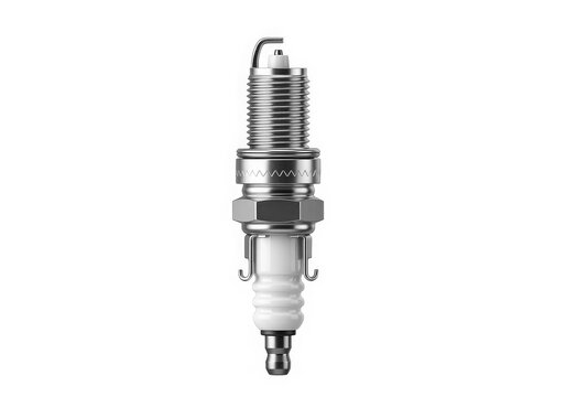 Spark plug close-up with metal threads isolated on white background