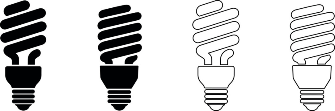 Set of compact fluorescent light bulb icons in solid and outline styles