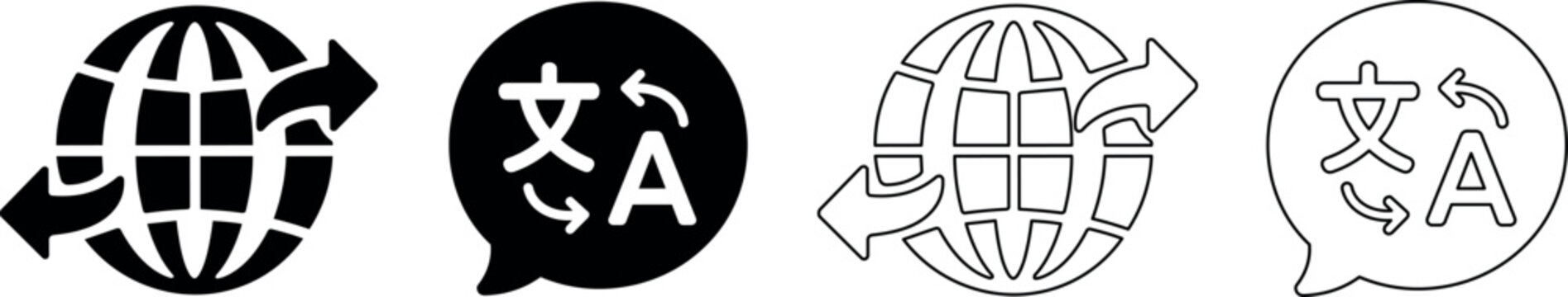 Stylized globe icons representing language translation and communication