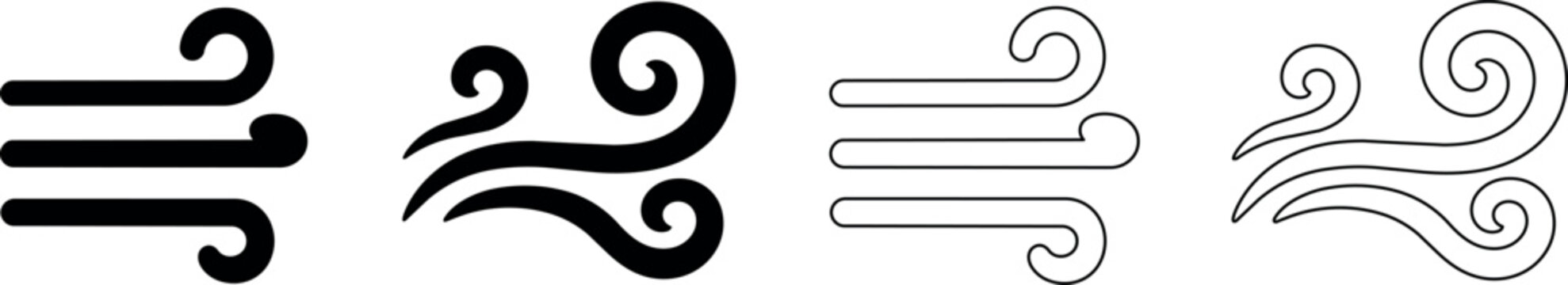 Set of stylized wind icons showing air movement and gusts