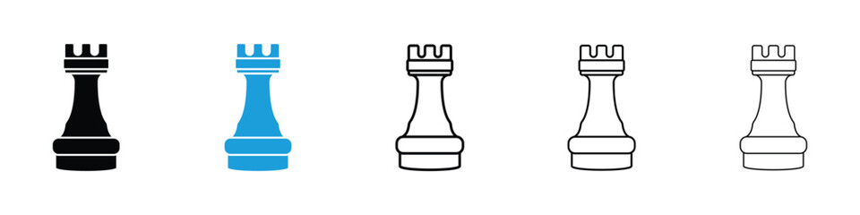Chess rook icons vector illustrations in black and blue colors for web and ui designs © naba