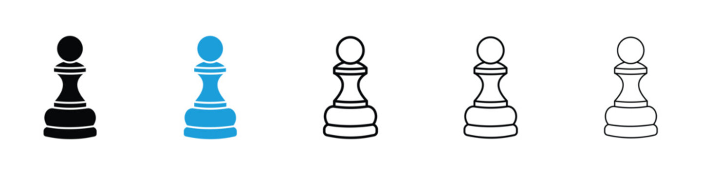 Chess pawn icons vector illustrations in black and blue colors for web and ui designs