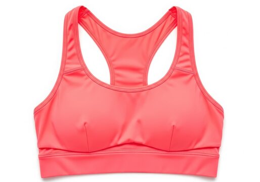 Peach colored sports bra with racerback straps isolated on white background