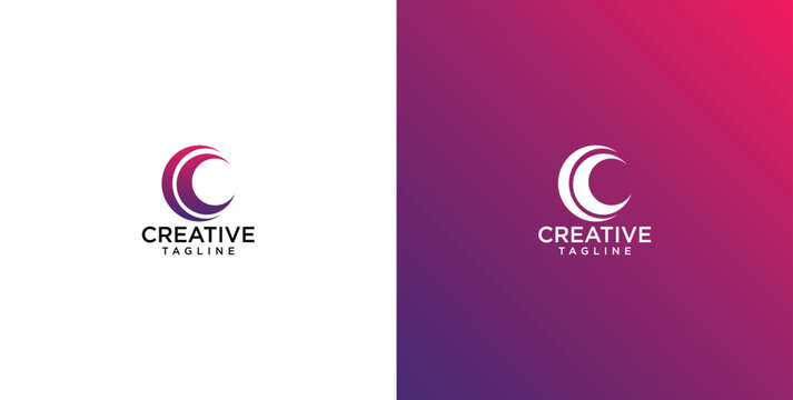 Modern letter C branding concept with abstract purple gradient shapes for creative business identity and logo design