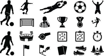 Soccer Football Icon and Player Silhouette Vector Asset Pack. © Aevoria Studio