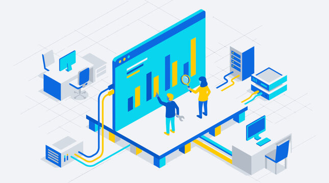 Isometric Business Data Analysis and Technology Concept.