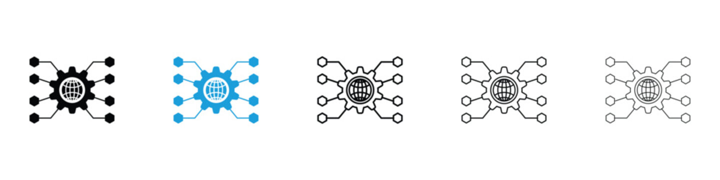 Digital transformation icons vector illustrations in black and blue colors for web and ui designs
