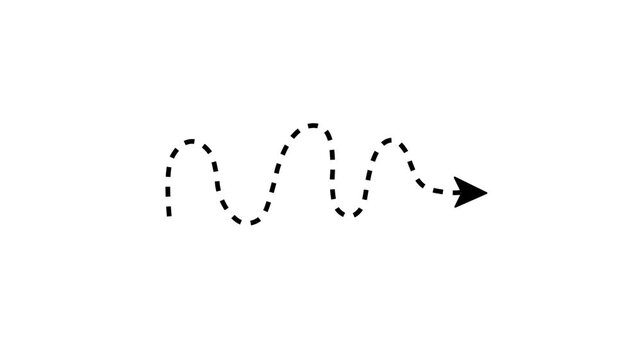 Animated arrow-shaped wave line, line moving along the path of the arrow, white background, 4K video.
