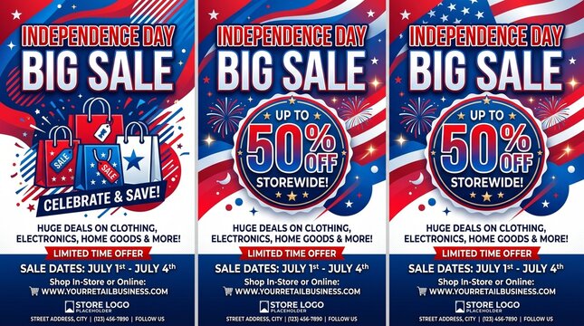 Independence Day Big Sale Promotion Poster Template with Product Podiums
