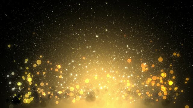 Overlay of multiple ascending golden bokeh effect lights