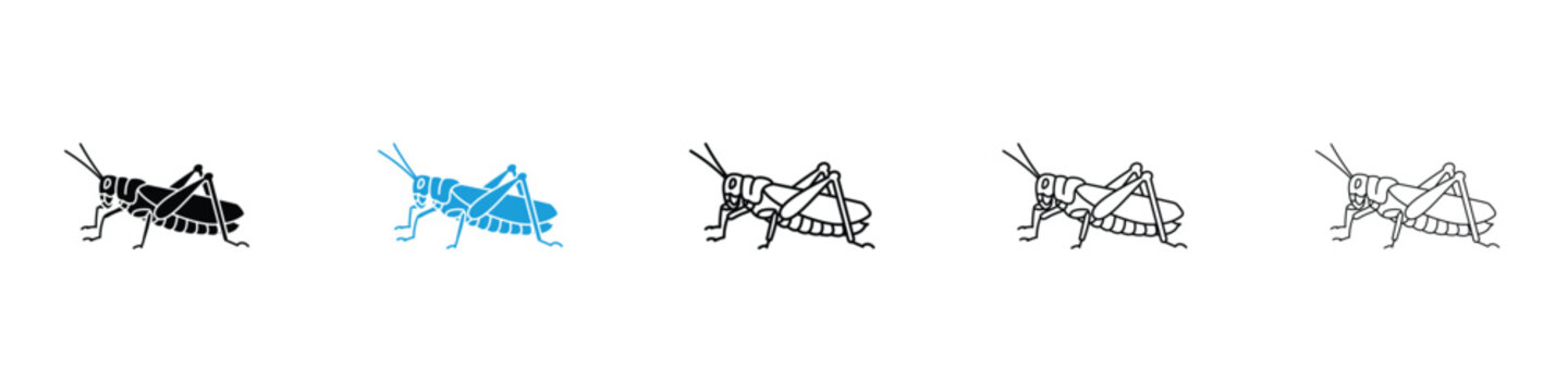 Locust icons vector illustrations in black and blue colors for web and ui designs