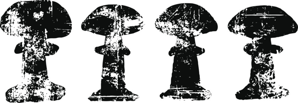 Grunge black vintage key silhouettes set old keys with textured distressed effect