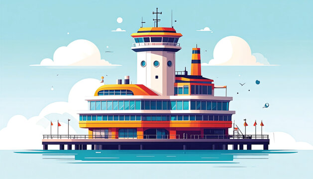 Vibrant colorful ferry boat vessel.