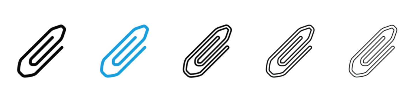 Paperclip icons vector illustrations in black and blue colors for web and ui designs