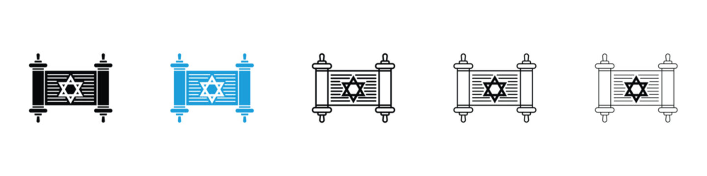 Scroll Torah icons vector illustrations in black and blue colors for web and ui designs