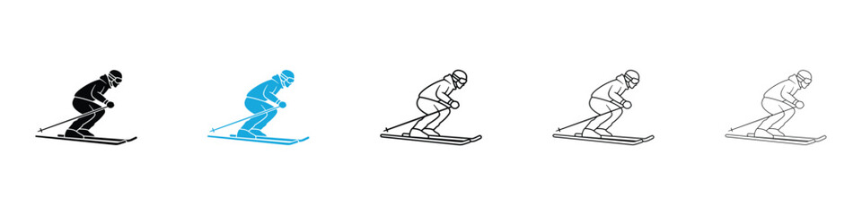Skiing icons vector illustrations in black and blue colors for web and ui designs © naba