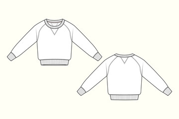 Classic Raglan Sleeve Crewneck Sweatshirt Technical Fashion CAD Flat Sketch © MdAmirul
