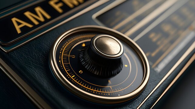 AM FM radio communication concept with tuning dial and vintage broadcast technology realistic lighting commercial stock photography