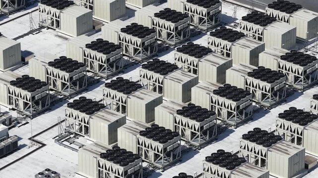 Hyperscale datacenter rooftop cooling systems aerial view