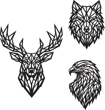 geometric animal, low poly animal, laser cut vector, animal head bundle, deer head, wolf head, eagle head, cnc router, laser cutting, wall art, polygon animal, geometric wildlife, vector design, laser