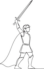 Fototapeta premium One continuous drawing line young man knight with sword in hand. Single hand drawn art line doodle outline. one line Icon drawing
