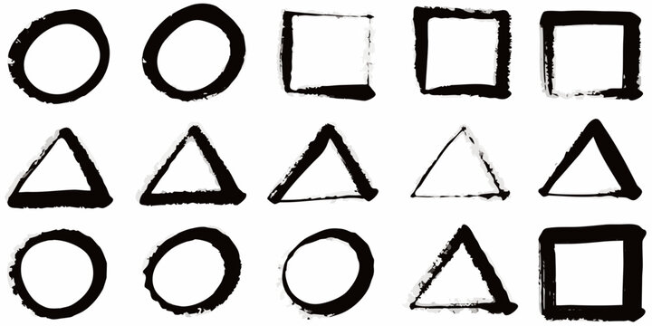 Hand Drawn Geometric Shapes Black Ink Sketchy Style On White Background