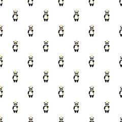 Obraz premium Seamless pattern featuring cute crowned pandas enjoying bamboo shoots on a white background