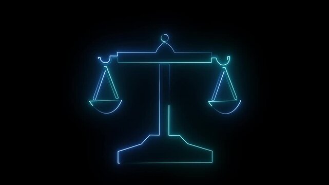 neion coolar full weight Scale Icons, animation stock video 4k, balanced scale, Scale of Justice, weight balance, Symbol of law justice.