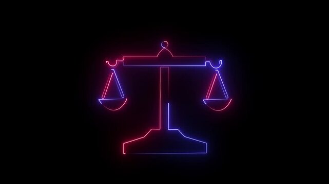 neion coolar full weight Scale Icons, animation stock video 4k, balanced scale, Scale of Justice, weight balance, Symbol of law justice.