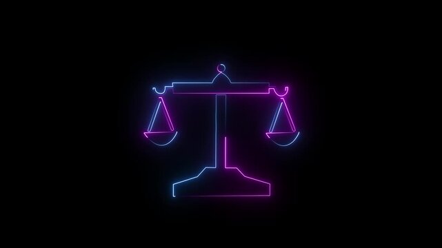 neion coolar full weight Scale Icons, animation stock video 4k, balanced scale, Scale of Justice, weight balance, Symbol of law justice.