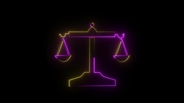 neion coolar full weight Scale Icons, animation stock video 4k, balanced scale, Scale of Justice, weight balance, Symbol of law justice.