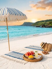 Obraz premium Summer Beach Lifestyle - Vacation Relaxation Tropical Ocean Background