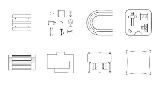 Architectural Outdoor Recreation Elements CAD Blocks Top View Symbol Collection