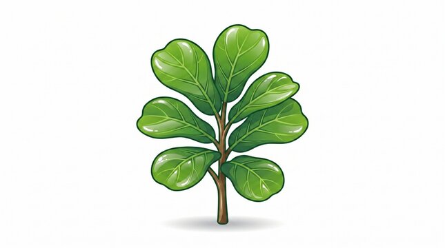 *Glossy cartoon fiddle leaf fig plant with large green leaves and brown stem. Simple clean vector illustration on white background.*