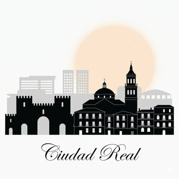 Ciudad Real Skyline Silhouette &mdash; A Historic La Mancha Spain City Vector Illustration