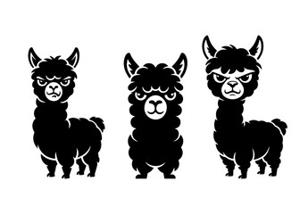 Fototapeta premium Cute Grumpy Llama Collection Clipart Silhouette