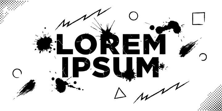 Lorem Ipsum Typography with Abstract Black Splatter Design Elements Featuring Text, White, Graphic with Illustration and Vector